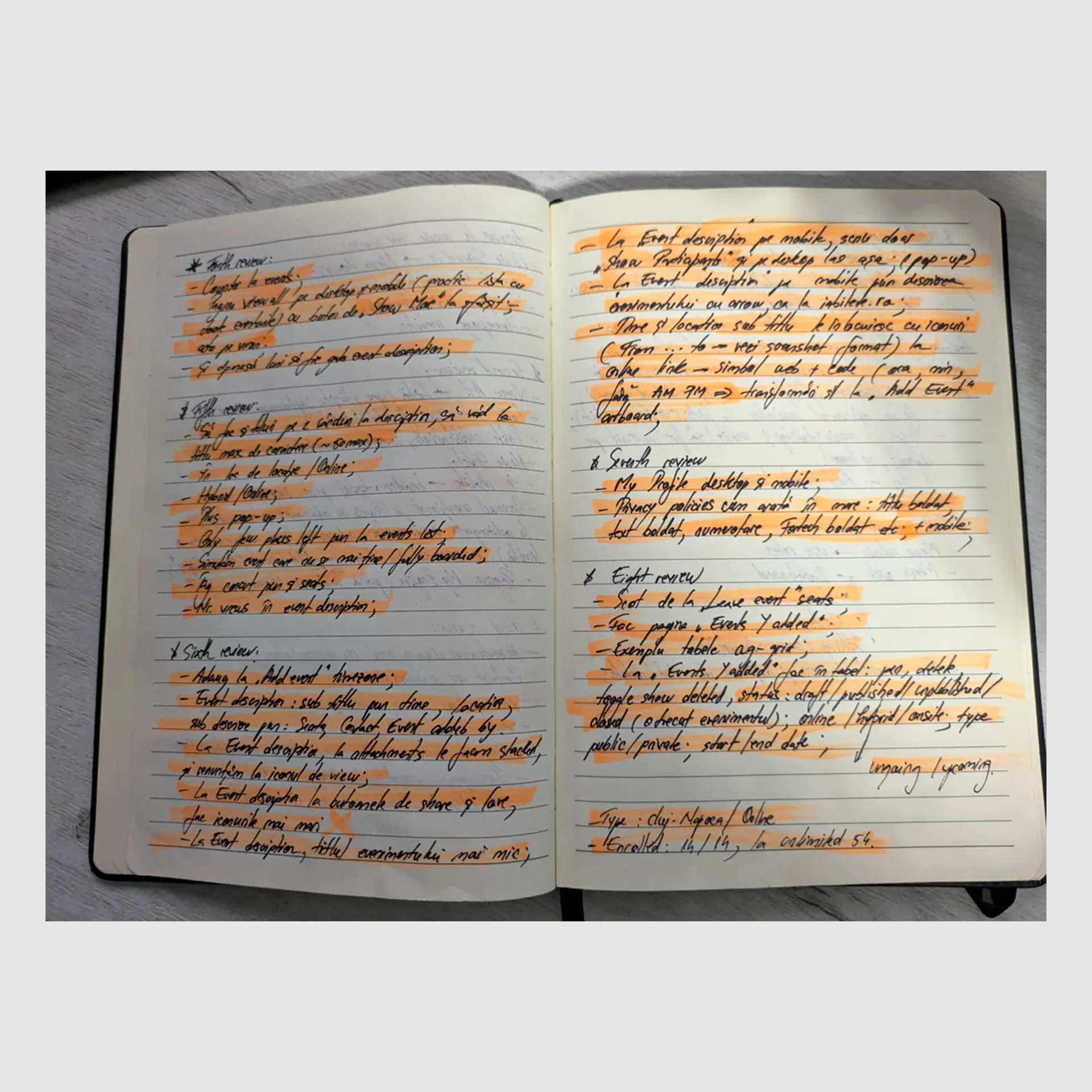 Personal notebook with my notes that include design changes and iterations.